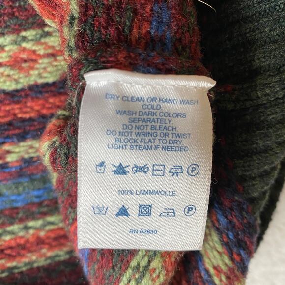 Lands End Lambswool Fair Isle Sweater Men L Green Multicolor 80s Cosby Style - Picture 6 of 9